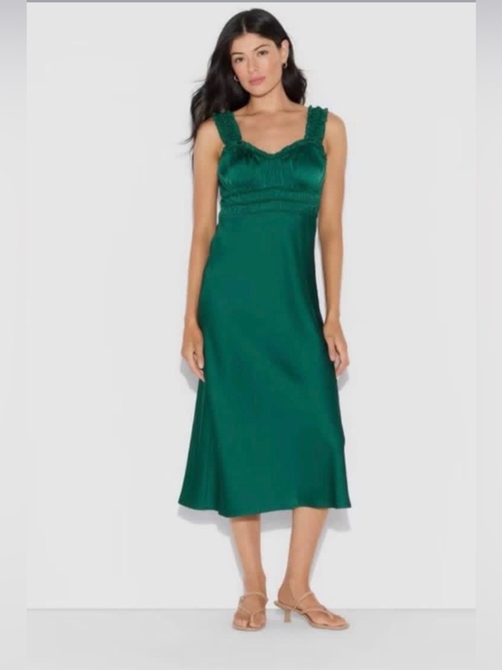 Green Satin Midi Dress- Wild Fable
